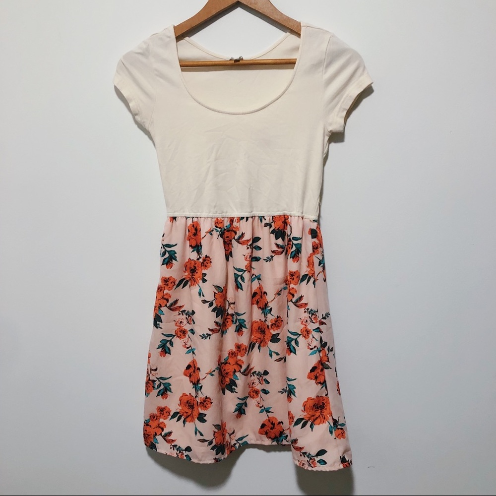 Charlotte Russe White and Pink Floral Scoop Dress
